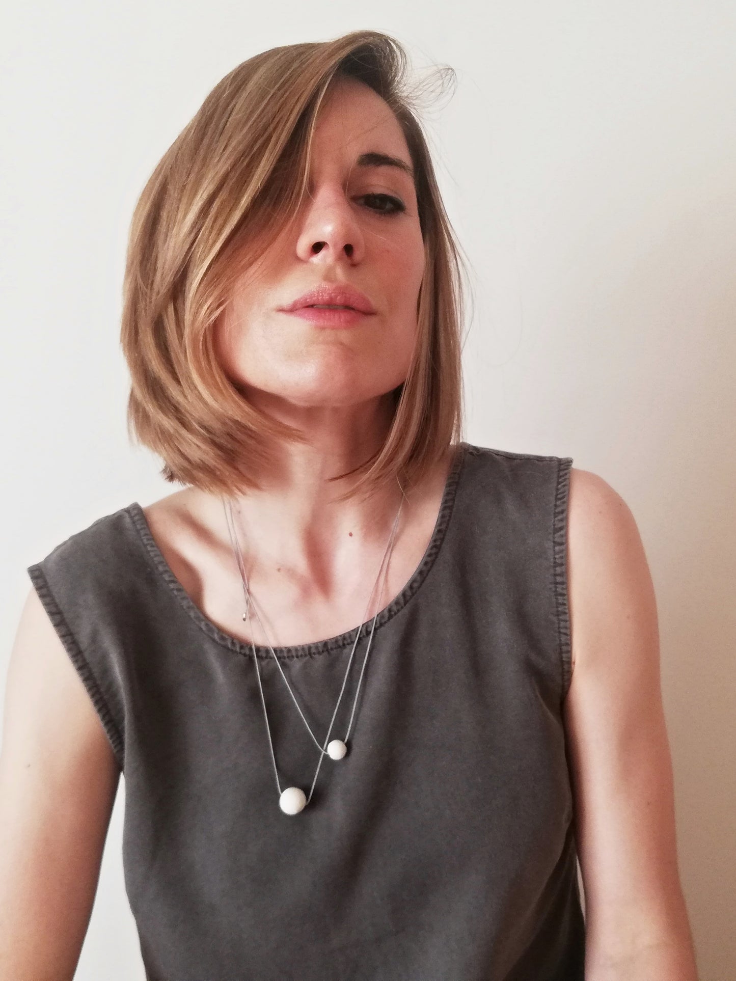 Concrete sphere necklace on a cord //plaster gypsum//