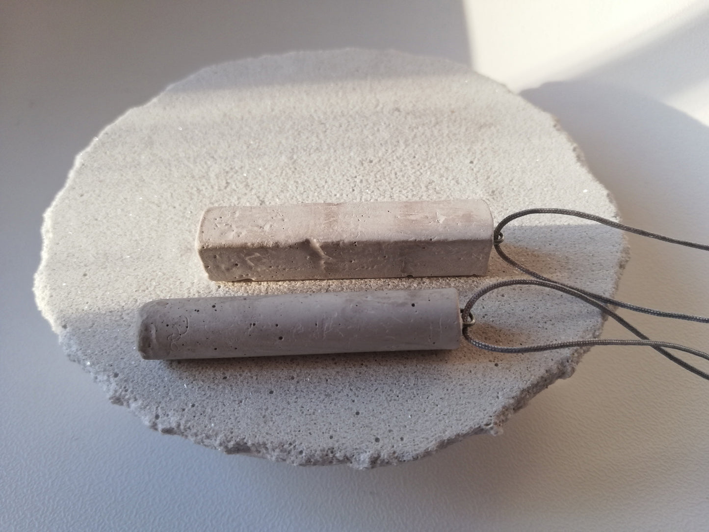 concrete Tube necklace on a cord //plaster gypsum//
