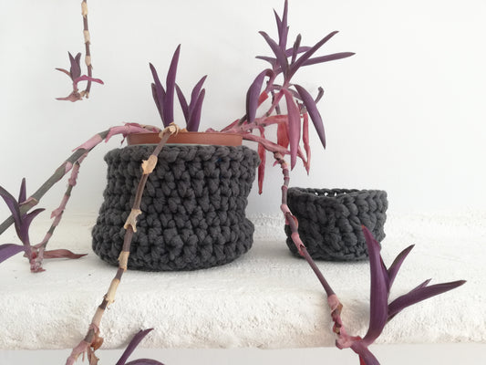 Crochet cotton baskets // gray cotton cord // set of 2 //LIMITED EDITION//