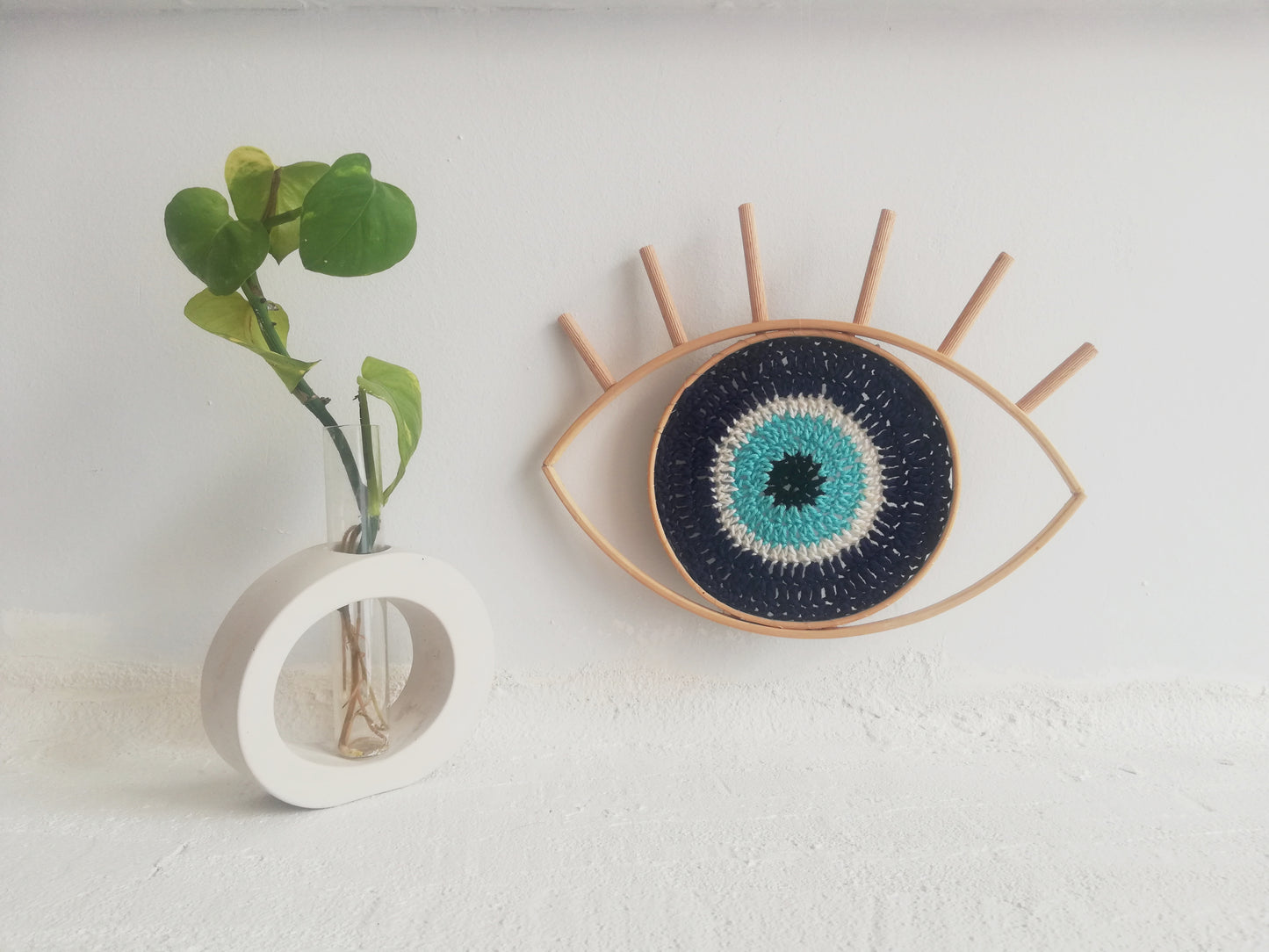 Evil eye wall hanging //handmade crochet and wood frame //LIMITED EDITION//
