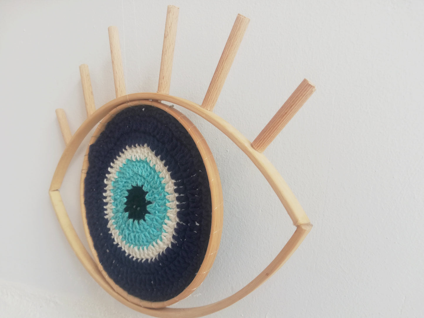 Evil eye wall hanging //handmade crochet and wood frame //LIMITED EDITION//