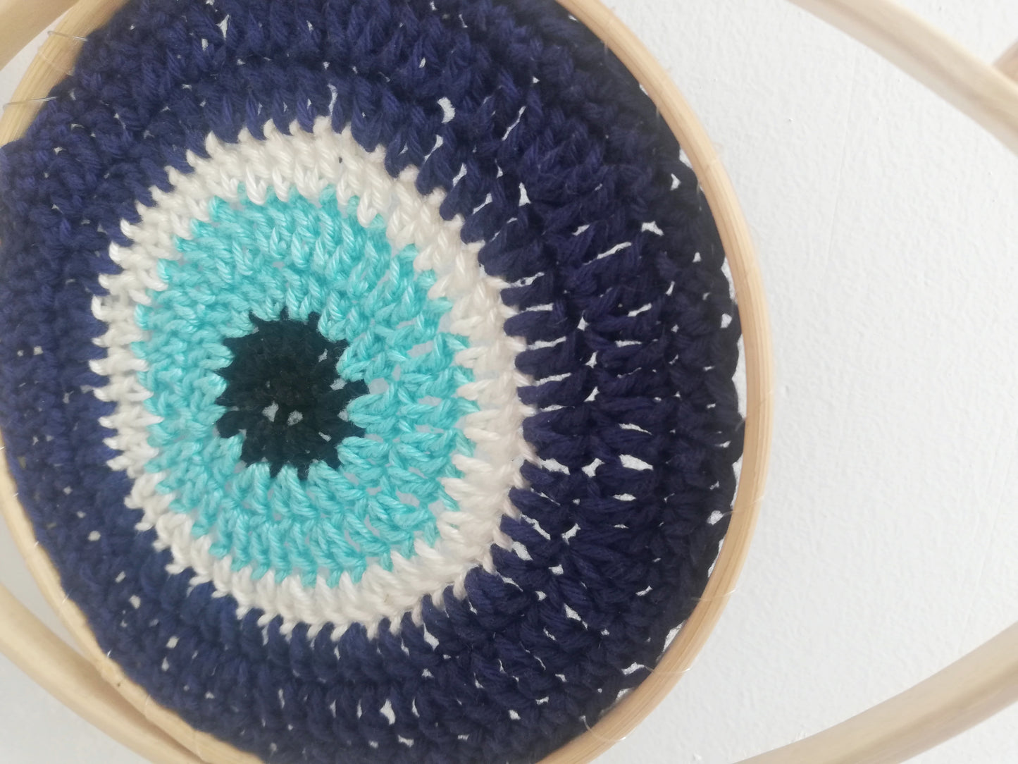 Evil eye wall hanging //handmade crochet and wood frame //LIMITED EDITION//