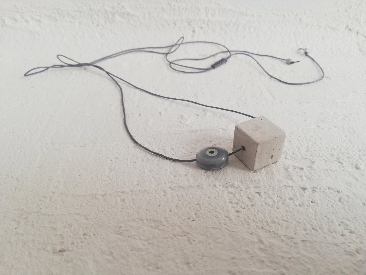 Cube pendant with Evil eye bead //plaster gypsum //LIMITED EDITION//