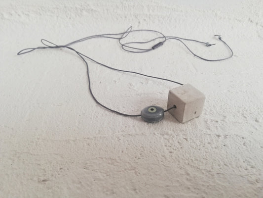 Cube pendant with Evil eye bead //plaster gypsum //LIMITED EDITION//