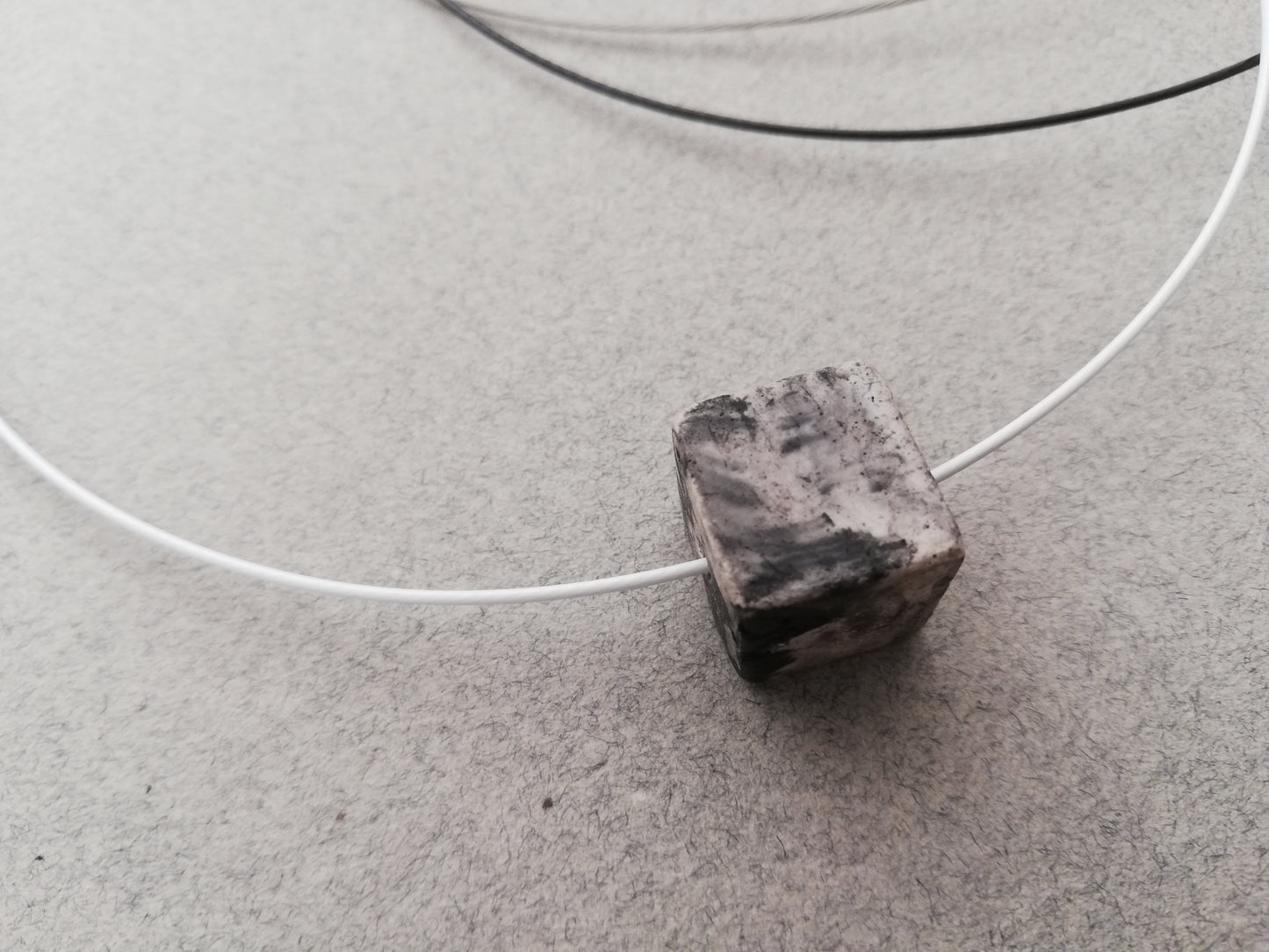 wire necklace // plaster marble cube LIMITED EDITION