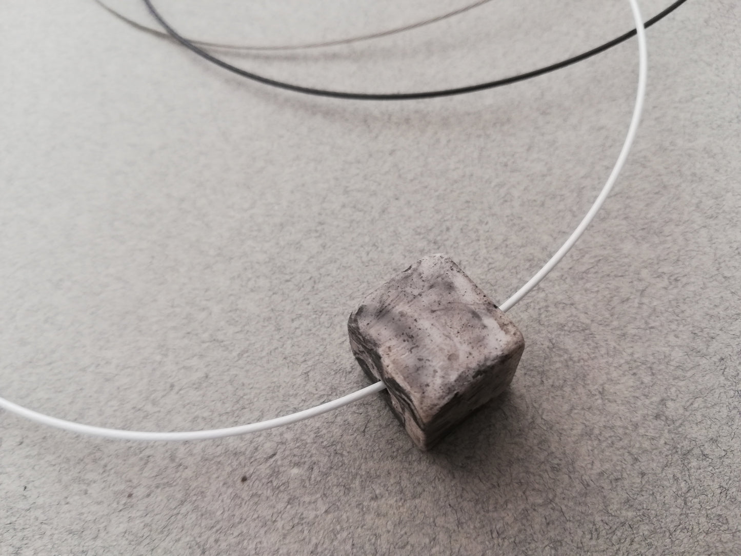 wire necklace // plaster marble cube LIMITED EDITION