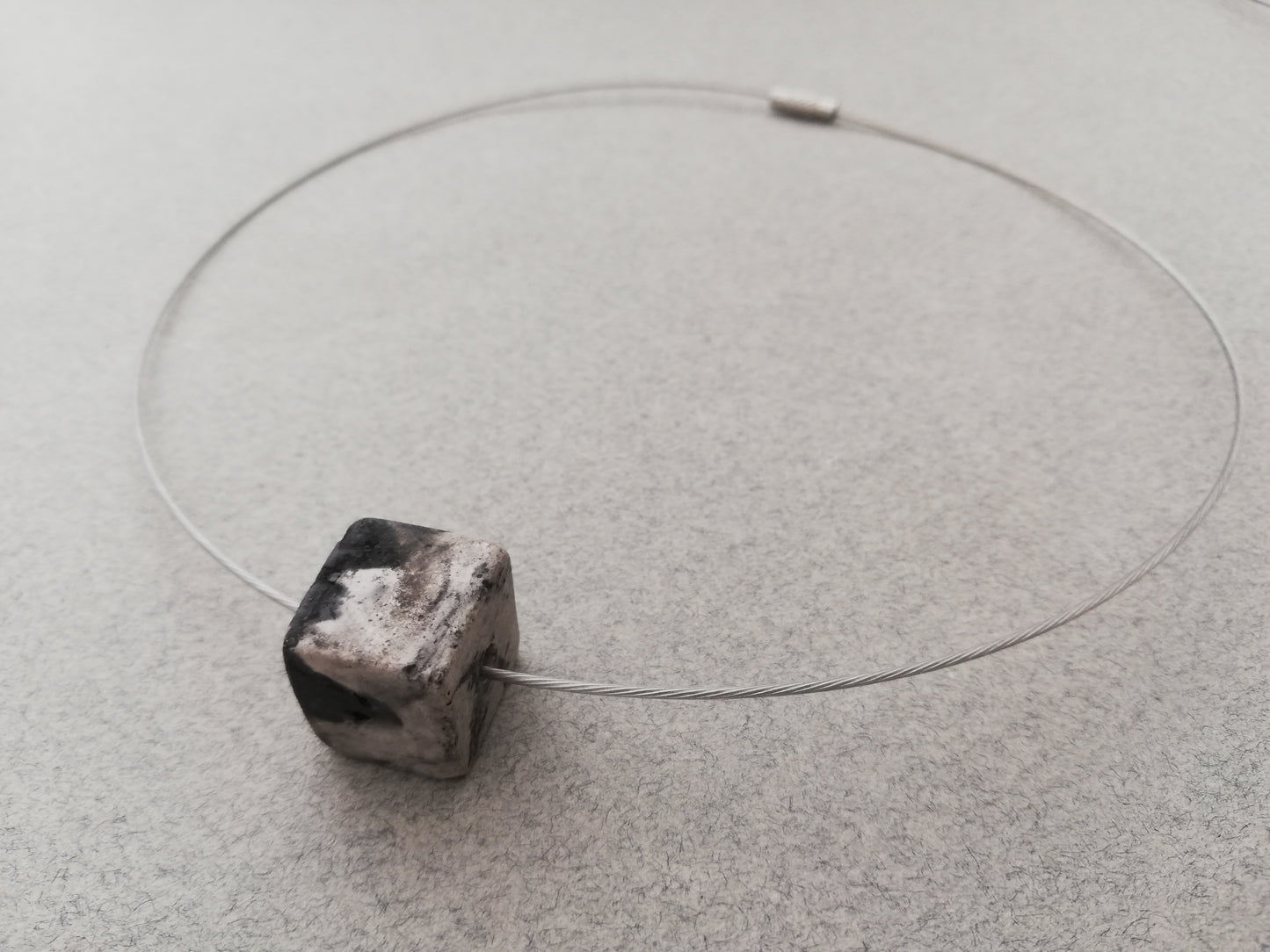 wire necklace // plaster marble cube LIMITED EDITION