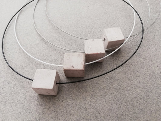 wire necklace // plaster gray cube