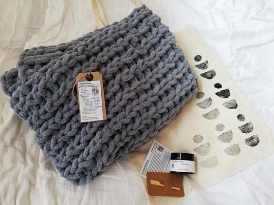 BABY BLANKET + BEESWAX balm + HAND PRINT tote set // baby shower // gift set // newborn